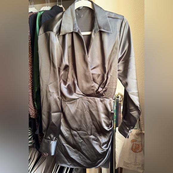 Long Sleeve Satin Dress - Picture 2 of 4